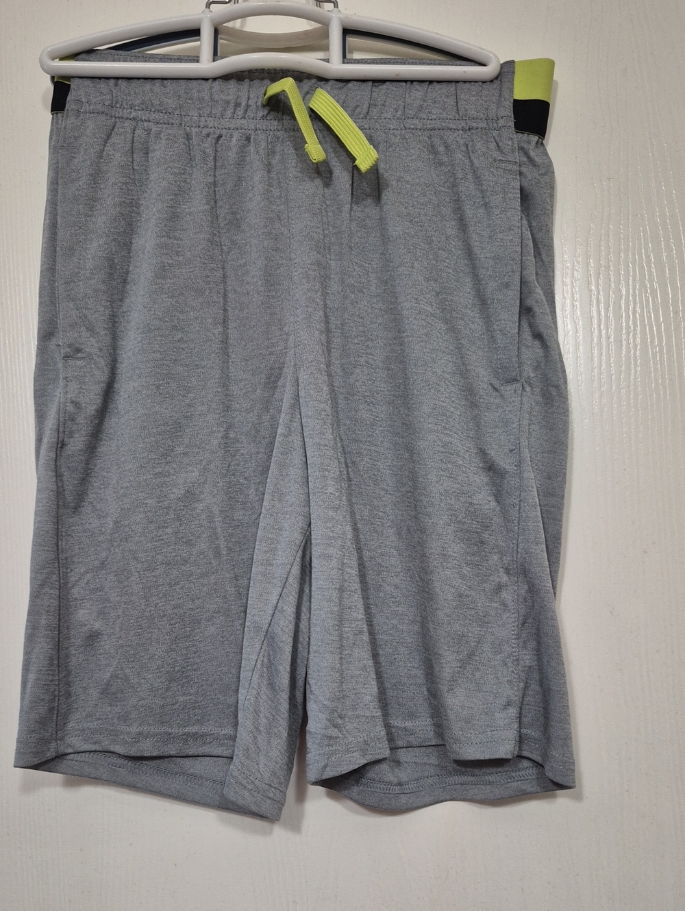 Kids Gray Athletic Shorts with Neon Yellow Drawstring